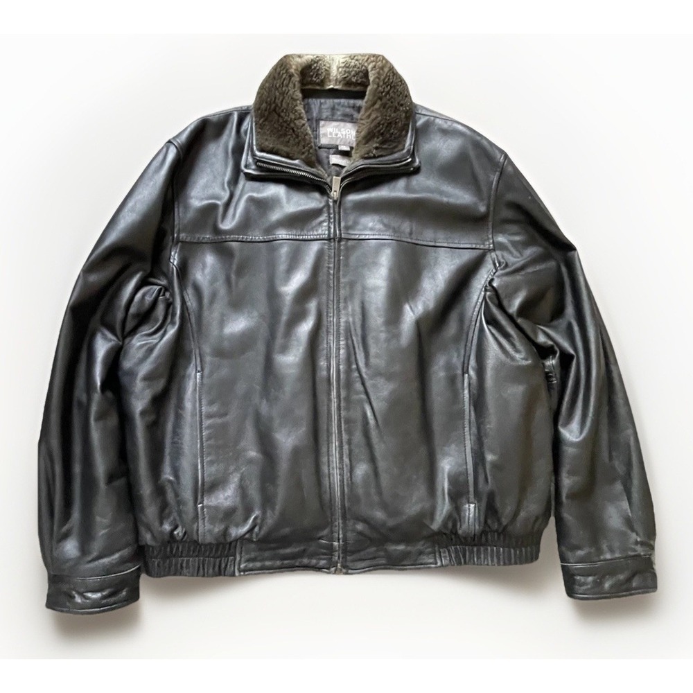 Wilsons Leather Men's Black Leather Bomber Jacket XL Thinsulate‎ Quilt Lined